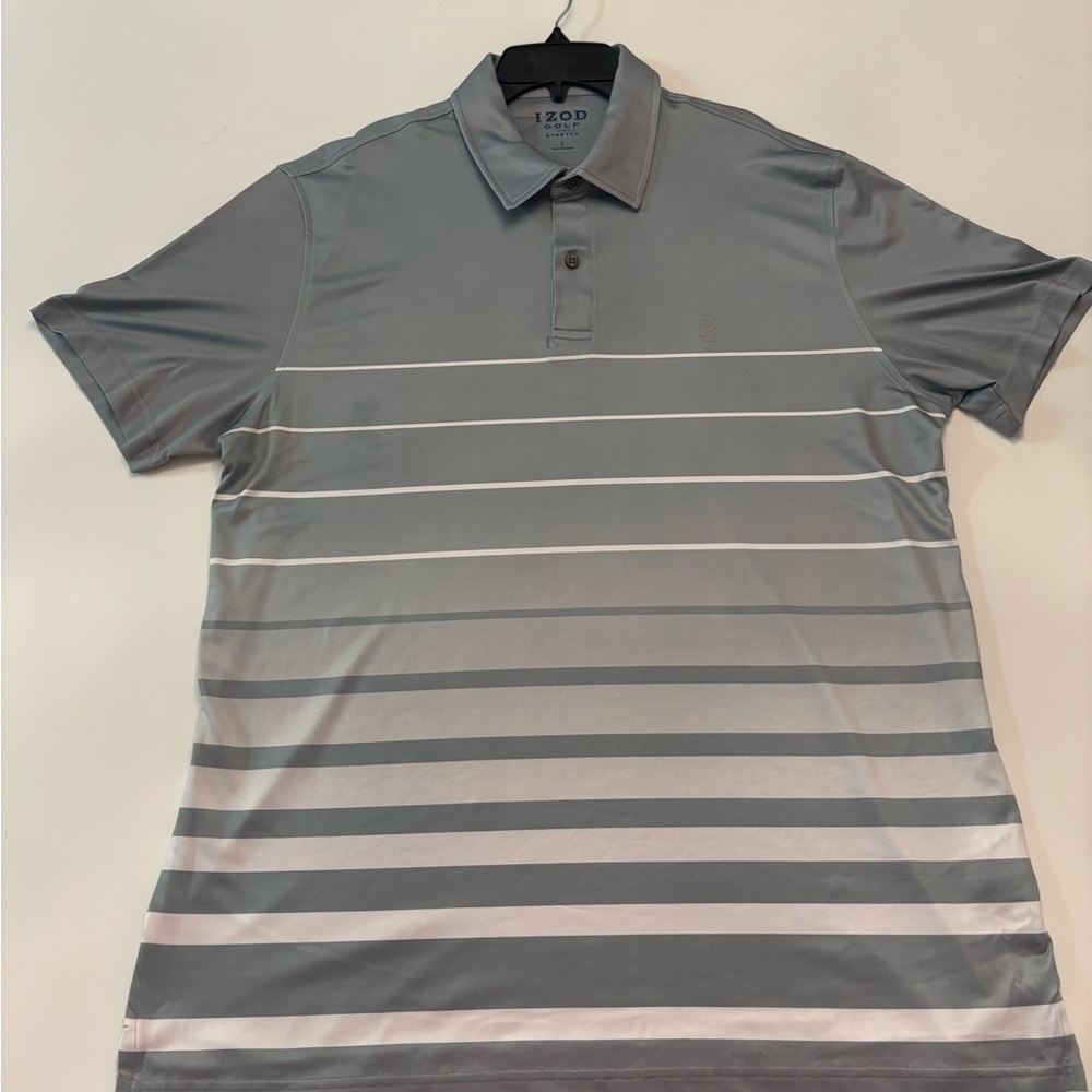 IZOD Golf Polo Shirt Men’s L Gray Stripe Stretch Performance